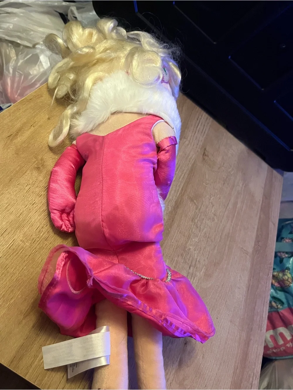 Disney Pink Miss Piggy Plush Costume Doll with White Fur Trim